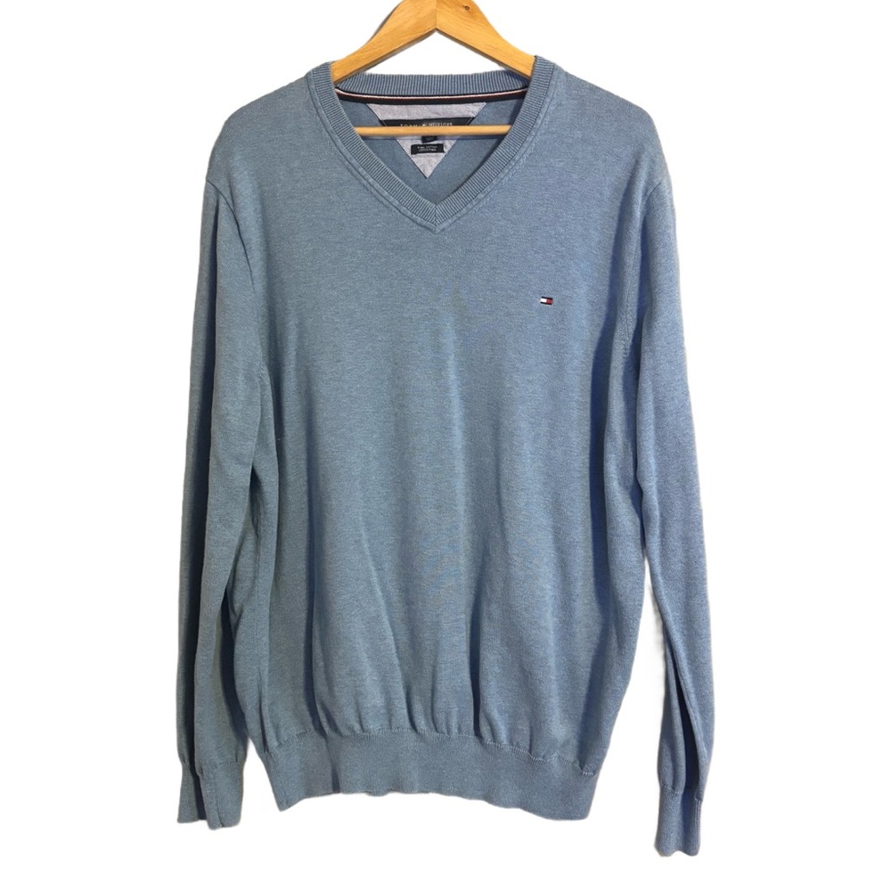 Tommy Hilfiger Pima Cotton Men's Blue Long Sleeved V Neck Pullover Sweater XL